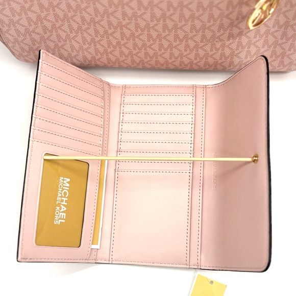 Michael Kors Large Jet Set Travel Shoulder Bag & Trifold Wallet Light Pink Multi - Picture 12 of 13
